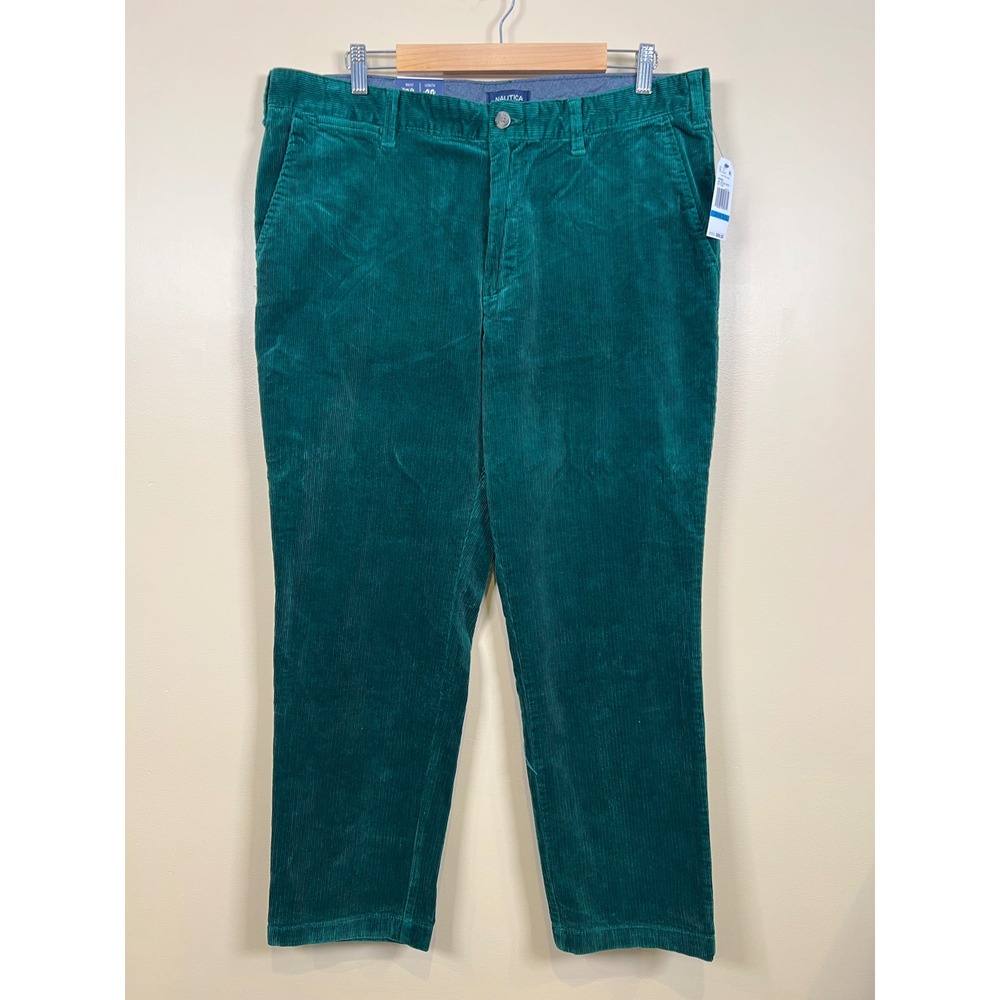 Nautica Corduroy Pants Mens 36x30 Teal Green Classic Fit Stretch Ribbed Trousers